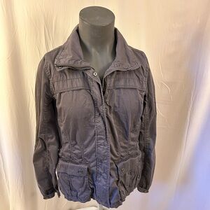 Y2K Cargo Utility Jacket W/ Multiple Pockets; Drawstring; Zip & Snap (Size L)